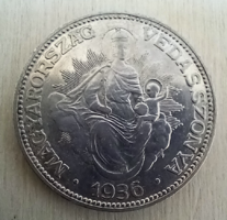 MOSOLYGÓS MADONNA 1936.évi 2 KORONÁS ezüst