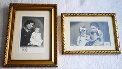 Picture frame old studio photo 2 pieces of mother with baby, little girls lab, Gyökössy r. Palace