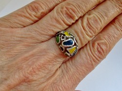 Beautiful old handcrafted enamel silver ring