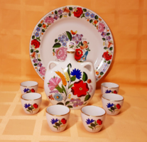 From HUF 1! Kalocsai, hand-painted, serially numbered, gilded porcelain brandy set, with wall plate