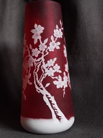 Large antique Art Nouveau cameo glass vase with cherry blossoms