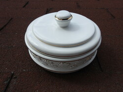 White soup bowl with plastic embossed pattern and gold painting