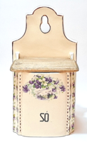 Fairytale, violet-patterned antique earthenware large wall salt holder