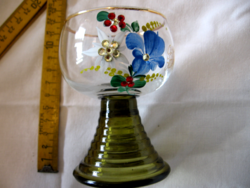 Römer memorial glass decorated with rhinestones and enamel painting with a green base