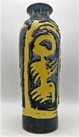 Nagy, 33,5 cm retro váza, sárga, magyar iparművészeti kerámia