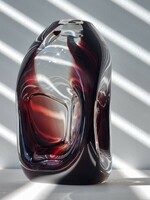 Vintage cseh design üveg váza-különleges formavilágú művészi üvegmunka
