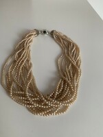 Antique 12 Row Multi Row Champagne Color Pearl String Jewelry Clasp With Clasp Pearl Neck Blue Necklace