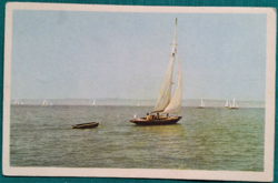 Régi hajós, vitorlás képeslap - Üdvözlet a Balatonról -1958, postatiszta