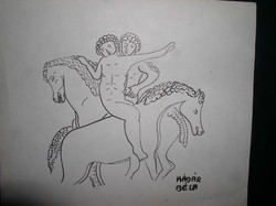 Signed by Béla Kádár: drawing of a boy riding a horse, paper 21 x 24 cm without frame and passport.