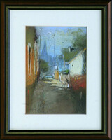 Ede Pósa: Narrow street - framed: 35x29 cm - artwork size: 21x15 cm - 09/732
