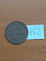 English England 1/2 half penny 1959 ii. Elizabeth golden hind sailing ship 862