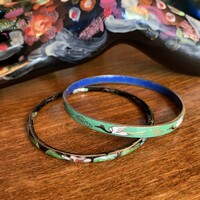 2 vintage copper fire enamel bracelets in one, copper bangle, quality old enameled jewelry from the 1960s
