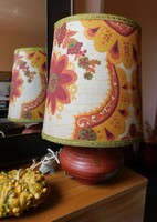 Retro ceramic craftsman lamp with original lampshade - mid century