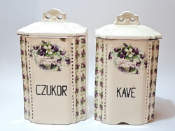 Fairytale, violet-patterned antique earthenware spice holders