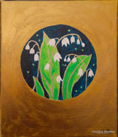 Art deco lily of the valley. 30X25 cm. Original palaics ester work with certificate.