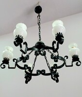 Large iron chandelier with 6 white lampshades