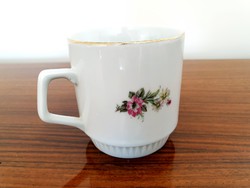 Régi Zsolnay porcelán virágos bögre régi teás csésze