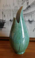 Hollóházi aszimmetrikus zöld lüsztermázas váza