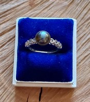 Gyönyörű ezüst gyűrű tahiti gyönggyel és topáz kövekkel