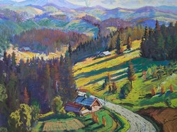 József Garanyi (1921-2009): sunny landscape - Transcarpathian artist, born in Transylvania. And boksay student