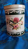 Antique metal box, tin box with flowers (m3557)