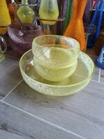 Retro sárga tálkák tál  repesztett Gyönyörű  Fátyolüveg fátyol karcagi berekfürdői üveg