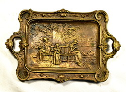 Bronze business card holder bowl with rococo scene