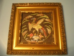N6 antique 110 year old artistic tomato or phoenix bird 2 glass plate ornament mural sheet gilded