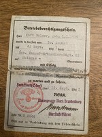 Third imperial military Wehrmacht driver's license supplement sheet.