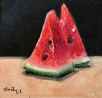 Melon slices - small oil painting