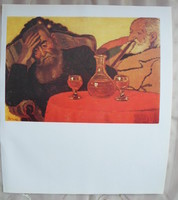 Print by József Rippl-róna: my father and Uncle Piacsek with red wine (1907)