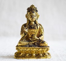 Antik bronz Buddha buddhista keleti ázsiai aranyozott bronz szobor 5 x 3,5 x 7,5 cm apró filigrán