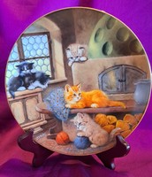 Kölyök cicás porcelán dísztányér, macskás falitányér 3 (L3567)