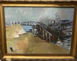 Bér Rudolf (1924-2004) Hajóállomás c.Képcsarnokos festménye