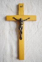 Old crucifix corpus bronze wood, wall 24 x 12.5 cm (01)