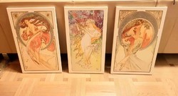 Alphons Mucha vakrámára húzott vászonképek : Tánc,Tavasz, Költészet / a három kép egyben/