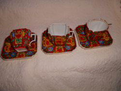 3 X 2-piece antique hand-painted porcelain coffee cup and saucer with a rich pattern 2800/ a set
