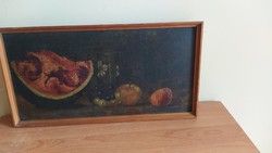 (K) antique fruit still life painting 51x27 cm with frame