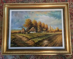 Farmhouse oil painting by Béla Ferenczi 88x68 cm with frame