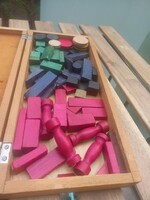 Retro building toy made of colored wooden blocks