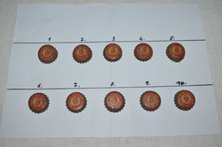 10 db festett, kis címeres WMT parafás söröskupak  más karakterrel ( Kőbányai Részvény Sör )