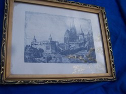 Budapest detail with the fisherman's bastion - etching, marked, in a beautiful gilded frame