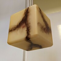 Bauhaus - art deco nickel-plated ceiling lamp renovated - marbled cube shade /atrax/
