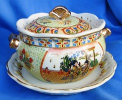 Golden satsuma porcelain bowl, with lid, marked as shown, bowl with 11 cm high lid.