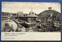 Vízakana Sós-Gyógyfürdő fotó képeslap  pázsitra lépni tilos  1904   sarokhiányos