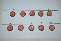 10 db festett, kis címeres WMT parafás söröskupak  ( Kőbányai Részvény Sör )