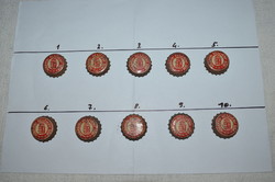 10 db festett, kis címeres WMT parafás söröskupak ( Kőbányai Részvény Sör )
