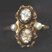 73T. 1Ft-ról Antik Biedermeier Holland rózsa gyémánt (0,7Ct) 18k Arany (6g)gyűrű igazgyöngyökkel