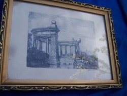 Detail from Budapest with the statue of St. Gellért - etching, marked, in a beautiful gilded frame