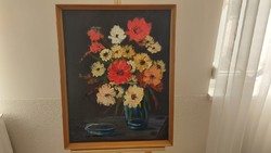 (K) signed Albert Gábri flower still life painting 57x74 cm with frame